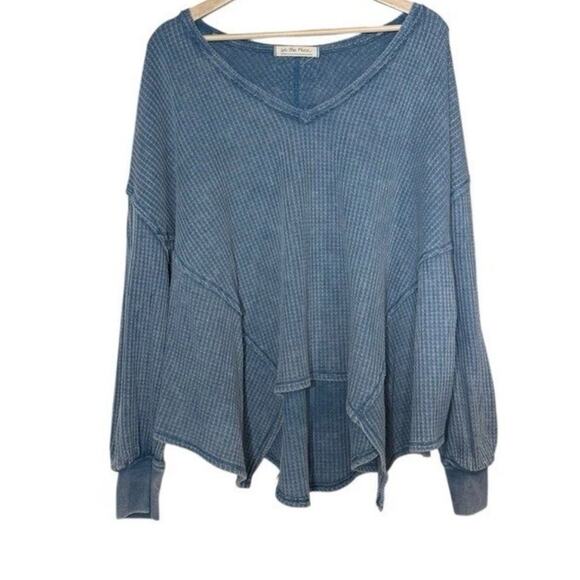 Free People We The Free Coraline Blue Thermal Oversized Pullover Size XS Boho - Picture 4 of 11